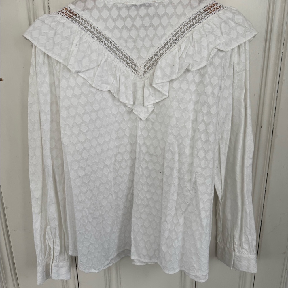 LOFT Ivory Textured Ruffle Blouse - Picture 7 of 7